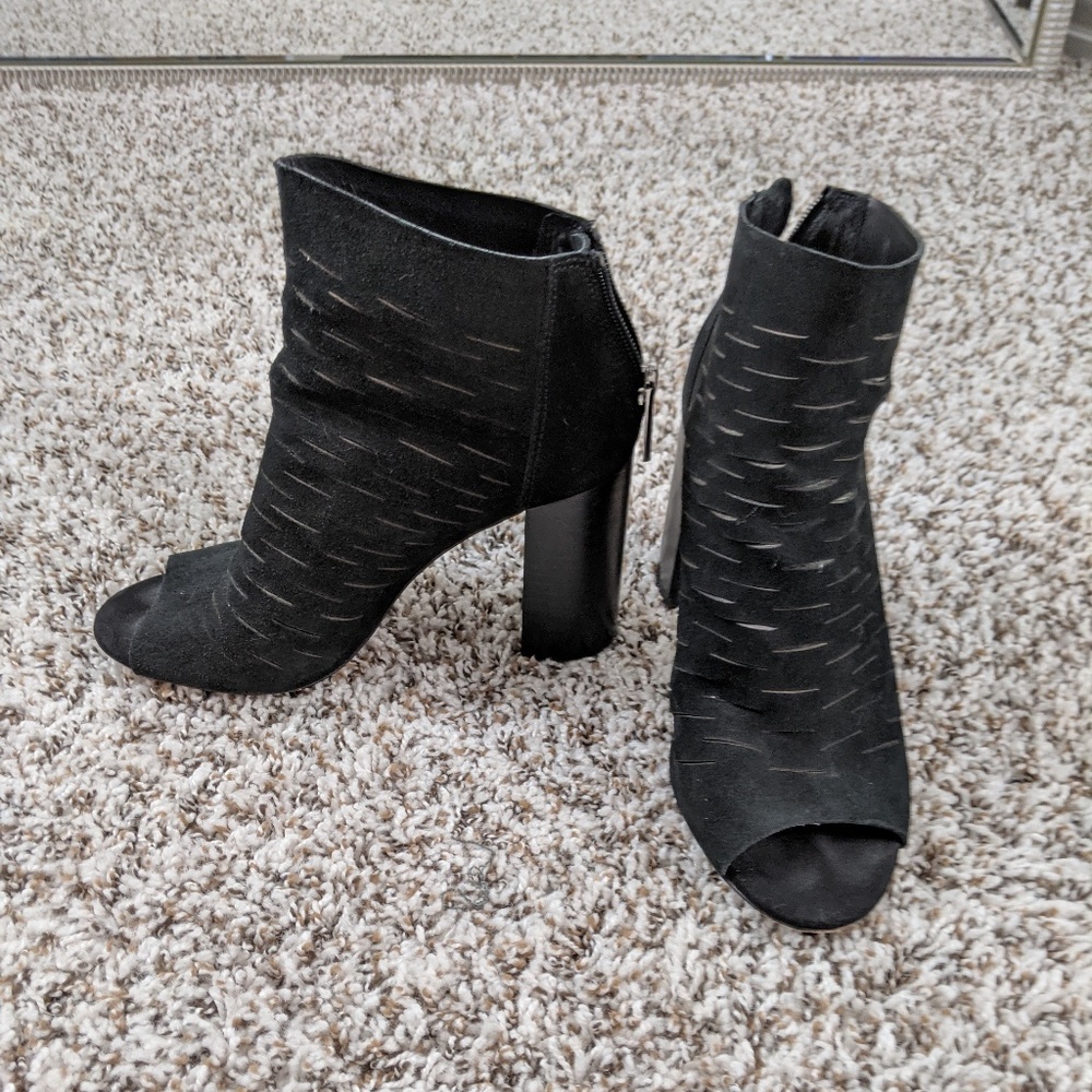 Black Suede Peep Toe Booties